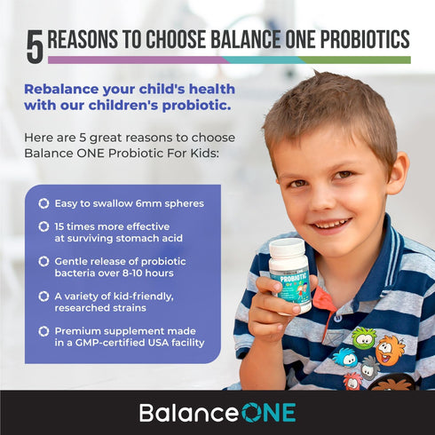 Balance ONE Kids Probiotic, 3 Billion CFU, Sugar Free, Gut & Digestive Support, 2 Month Supply