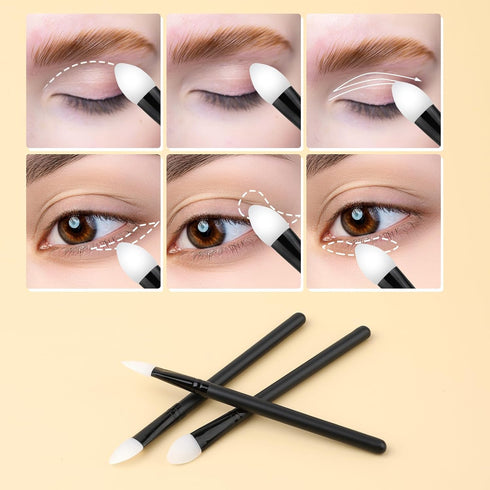 3 Pcs Eyeshadow Applicator Brush Set, Silicone Makeup Brushes for Liquid Eye Shadow and Lip Mask Application