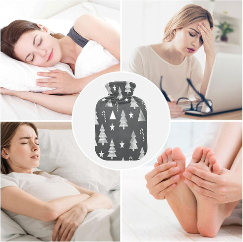 miaozhen 2L Gray and White Tree and Stars Travel hot Water Bottle with Soft Cover Warm Compress for Menstrual Cramps
