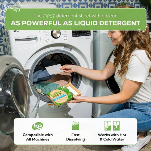 Laundry Detergent Sheets - 30 Sheets (Up to 60 Loads) | Unscented, Hypoallergenic, Concentrated, Eco-Friendly,