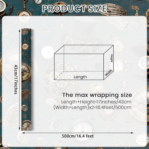 Joviwrap 17 Inches 16.4 Watch Wrapping Paper Roll, Mechanical, Gears Vintage Clock Print Gift Wrap Steampunk Vintage