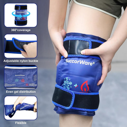 Knee Ice Pack Wrap for Injuries - Reusable Hot & Cold Gel Bags for Leg, Back, Shoulders, Arms, Elbow Injuries, Pain