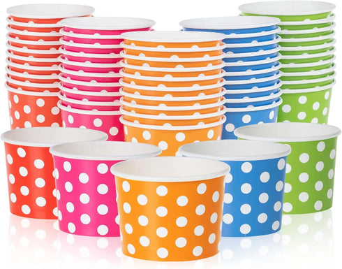 MATICAN Paper Ice Cream Cups, 50-Count 9-Oz Disposable Dessert Bowls for Hot or Cold Food, Polka Dots