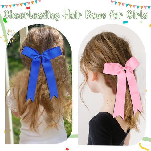 Hipcheer 20 Pcs Collegiate Style Cheer Bows for Girls, Handmade Long Tail Skinny Ponytail Holders for Sports (Pink)
