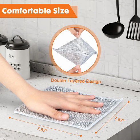 Non Scratch Wire Dishcloth, Double-Layer Wire Dishwashing Rags for Wet and Dry, Pack of 10