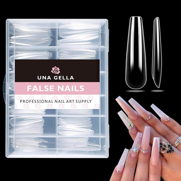 UNA GELLA XXL Coffin Nails Tips, Full Cover 216pcs Extra Long Clear Coffin Ballerina Nail Tips for DIY Art Salon