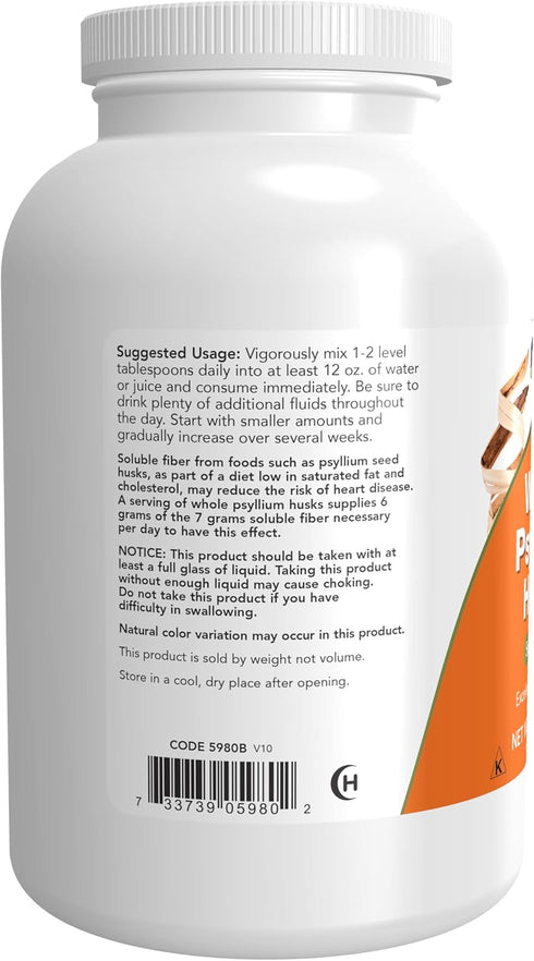 NOW Supplements Whole Psyllium Husks, Granule, 12-Ounce, Non-GMO Project Verified, Soluble Fiber