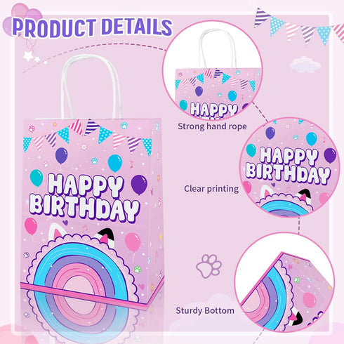 likuyve 16PCS 1st 2nd 3rd Dollhouse Gift Bags for Girls Kids Birthday Cute Cat Themed Party Decorations Cartoon Cat