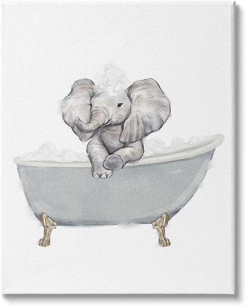 Stupell Industries Baby Elephant Bubble Claw Bathtub Safari Animal Bathroom