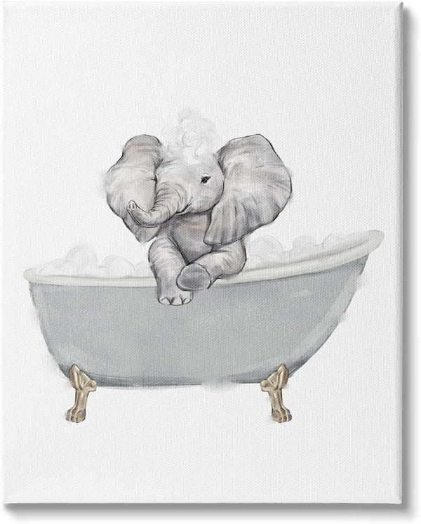 Stupell Industries Baby Elephant Bubble Claw Bathtub Safari Animal Bathroom