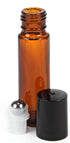 Vivaplex 10 ml Amber Glass Roll-on Bottles, 6 Pack with Stainless Steel Roller Balls, .5 ml Dropper Included