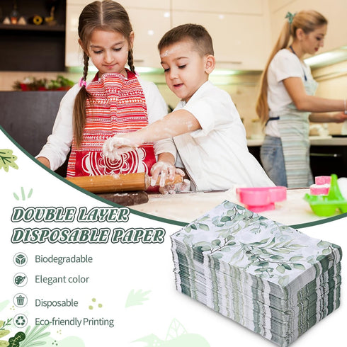 zjdbset 100Pcs Disposable Greenery Guest Napkins Paper Disposable Hand Towels Green Leaves Decorative Paper Dinner Hand