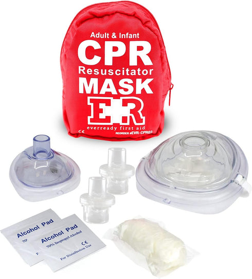 Adult and Infant CPR Mask Combo Kit – Includes 2 CPR Masks with One-Way Valves, Vinyl Gloves, Alcohol Prep Pads