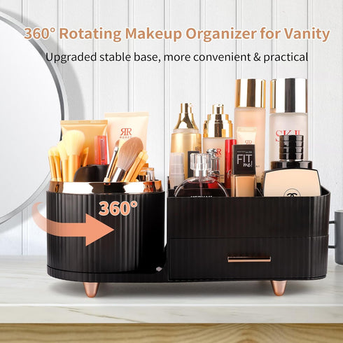 Makeup Organizer for Vanity, Cosmetic Display Case with Drawers for Skincare, Brushes, and Accessories, Black