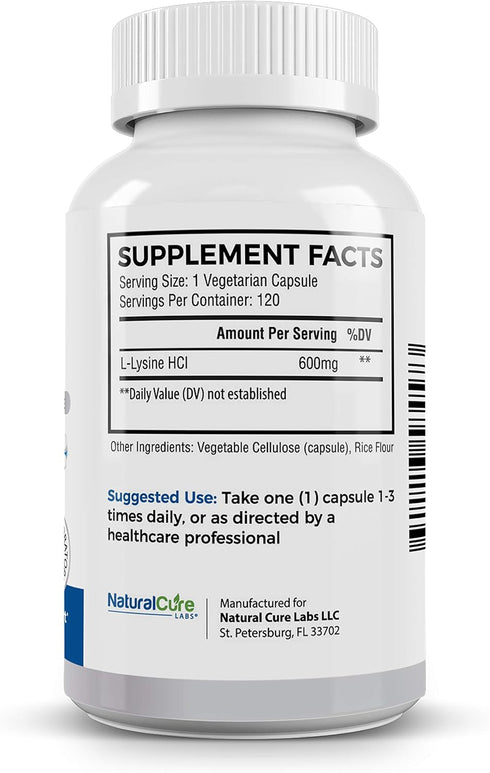 Clean L-Lysine 600mg, 120 Capsules | Vegan, Non-GMO, Gluten Free