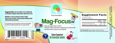 Magnesium Focus Supplement for Kids, 90 Chewable Tablets, Natural Strawberry Flavor with Vitamin B6 for Calm