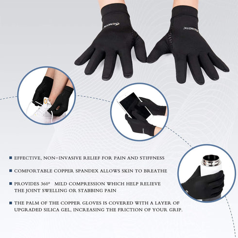 Copper Arthritis Gloves - Touch Screen Anti-Slip Compression Gloves for Relieving Carpal Tunnel Aches