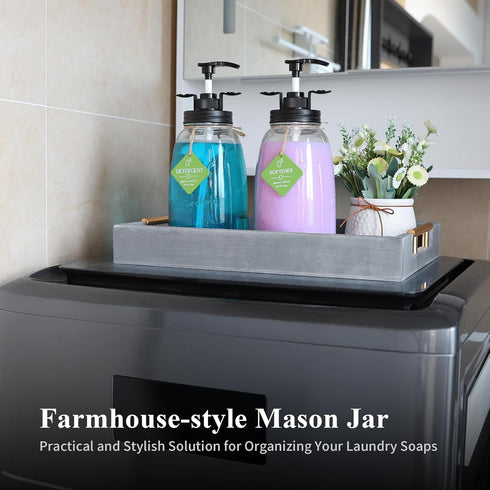 Besuerte Laundry Room Liquid Detergent Dispenser - Two 50oz Refillable Glass Mason Jar Containers with Pump