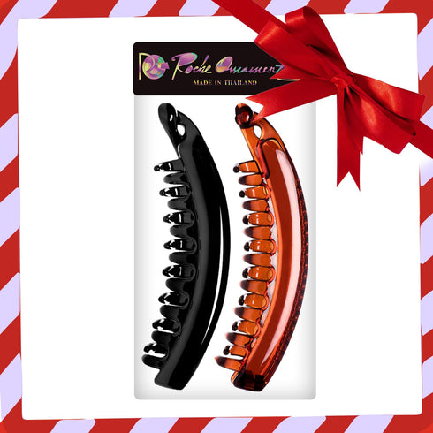 RC ROCHE ORNAMENT 2 Pcs Women's Premium Hair Plastic Banana Classic Clincher, Large Black and Brown