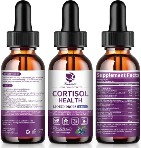 KSM-66 B5 B6, 2 FL.OZ, Cortisol Supplements for Women, Cortisol Reducer Manager Detox with Ashwagandha, Kava, Lemon