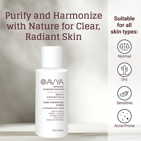 AVYA Pore Minimizing Toner, Travel Size 1 fl oz, with Hyaluronic Acid and Witch Hazel for Toning and Cleansing