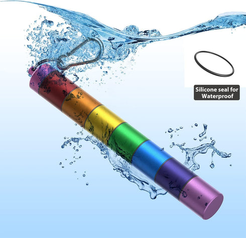 Portable Pill Case Keychain Waterproof 7 Days Pill Holder Travel Container for Outdoor Camping (Rainbow)