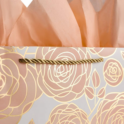 SUNCOLOR Large Gift Bag Set with Tissue Paper and Card, Rose Gold, 13W x 10.2H x 4.7D inches for Wedding, Birthday,