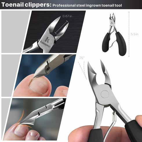 Toenail Clippers for Seniors | Heavy Duty Nail Clippers Kit for Thick Toenails, Long Handle, 6Pcs Black