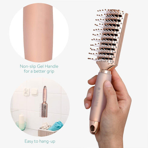 Navaris Vented Hairbrush - Rose Gold Gel Handle, Wide Set Bristles for Wet, Dry, Curly, Thick Hair