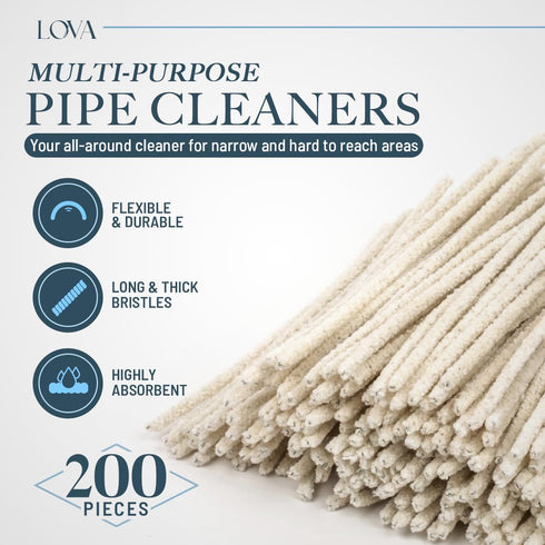 (200) Lova Pipe Cleaners Bulk, Hard Bristle Chenille Stems for Cleaning Glass Pipes, 6 Inches