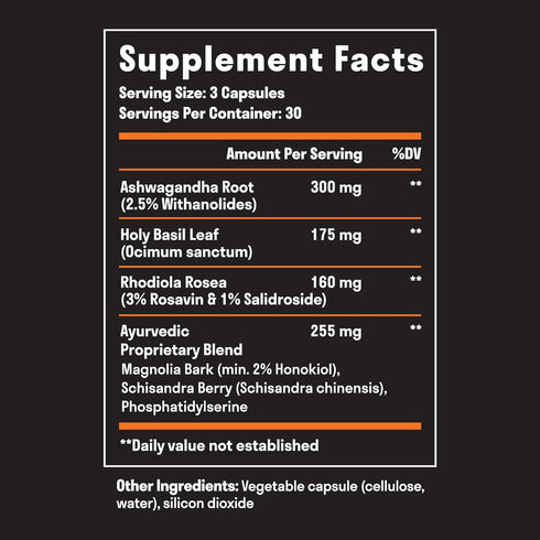 Adrenal Support - Cortisol Manager & Supplements with Ashwagandha Extract, 60 Capsules