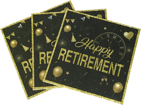 zxyxka 40 Pcs Happy Retirement Napkins Golden Black Disposable Paper Napkins for Dinner
