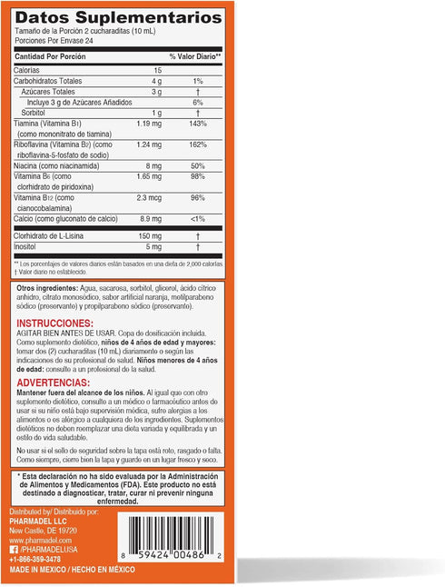 GirafKids Appetite Vitamins for Kids - 8Fl Oz - Orange Flavor - L-Lysine, Inositol, Calcium & Vitamins