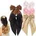 MHDGG 5Pcs Black Satin Oversized Bowknot Hair Accessories - Large Hair Ribbons and Long Tail Hair Bows