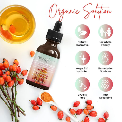 Rosehip Seed Oil 4 Fl Oz, 100% Organic & Cold Pressed Anti-aging Moisturizing Treatment for Face, Hair, Skin & Nails