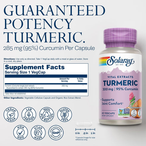 SOLARAY Turmeric Supplement 300 mg - Turmeric Root Extract with 95% Curcumin, Joint Support, 60 Servings
