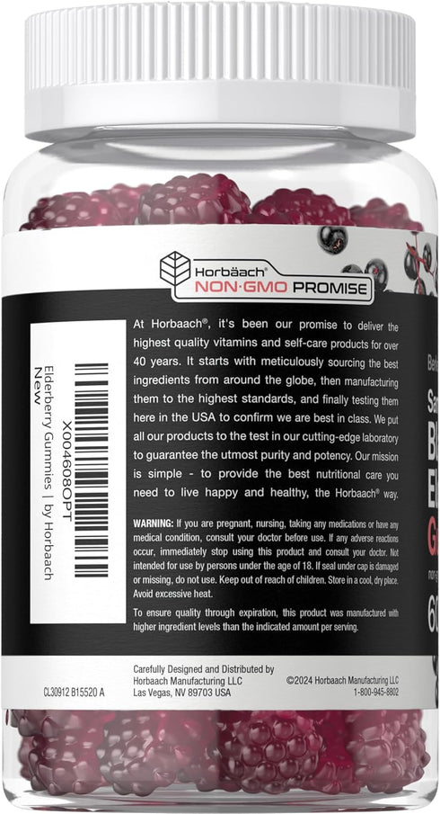 Horbaach Sambucus Black Elderberry Gummies | 60 Count | Vegan, Non-GMO, Gluten Free with Zinc and Vitamin C