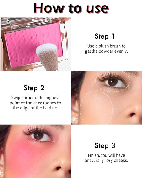 Powder Blush Palette, Matte Makeup Blush for Cheeks, Lightweight High Impact Buildable Color, Long-lasting Cherry