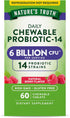 Nature's Truth Probiotic Chewable for Men and Women | 60 Count | 6 Billion CFU | 14 Strains | Berry Flavor | Non-GMO &