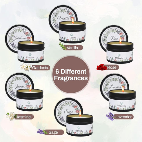 Set 6 TTRWIN Relaxing Scented Candles Gift - Natural Soy Wax Candles for Cosy Home, Aromatherapy Soy Candles in Jars