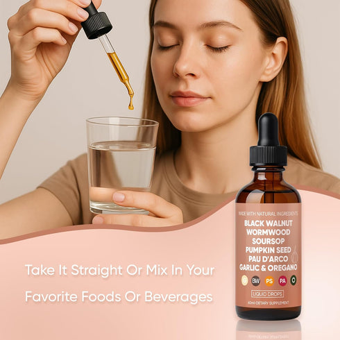 WOVOEO 60ml(1) Black Walnut Wormwood & Clove Drops with Soursop,Garlic,Pumpkin Seed,PAU D'Arco,Oil of Oregano