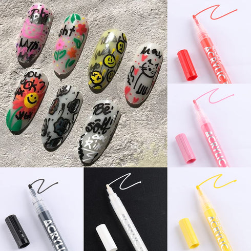 12Pcs Nail Art Graffiti Pen Set, Waterproof Drawing Marker Pens for Nails, Neon Enamels for DIY Abstract Lines