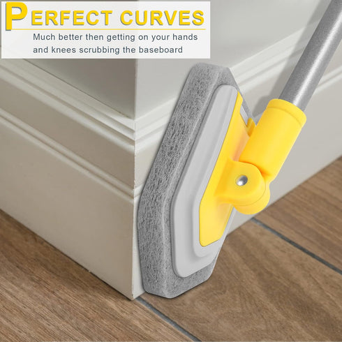 Lalafancy Baseboard Cleaner Tool with Long Handle, 3 Reusable Brush Pads, 52’’ Shower Wall Scrubber for Bathroom