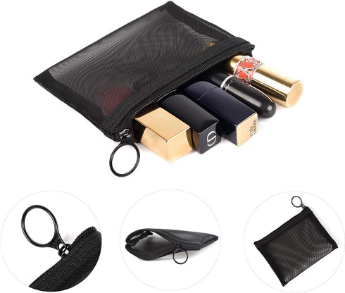 Patu Zipper Mesh Bags, Pack of 4 (S/M/L & Long Pouch) for Beauty Makeup Cosmetic Accessories Organizer