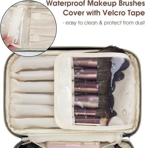 Makeup Bag, Travel Organizer Cosmetic Brush Case for Women in Vegan Leather, Black