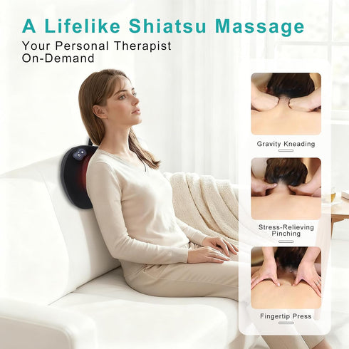 JUGOO Shiatsu Neck & Back Massager with Heat - Mothers Day Gifts for Mom, Corded Deep Kneading Massager Pillow