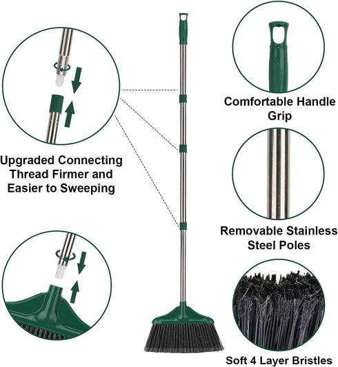 Heavy Duty Broom: Indoor Outdoor Commercial Broom with 50 inches Long Handle, Perfect for Home, Kitchen, Office, Black