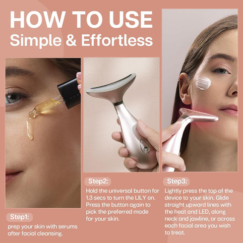 Lily Neck Face Massager, 3-in-1 Skin Rejuvenation Beauty Massager, Lifting and Tightening Tool, Rose Gold