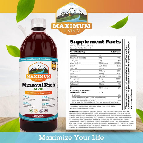 MineralRich Minerals Supplement with Aloe, Liquid Blend of Vitamins & Trace Minerals, 32 oz