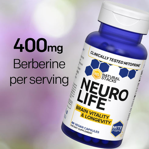 NEUROLIFE Brain Supplement for Cognitive Vitality - Longevity Support with Taurine 500mg - Berberine for Cognition